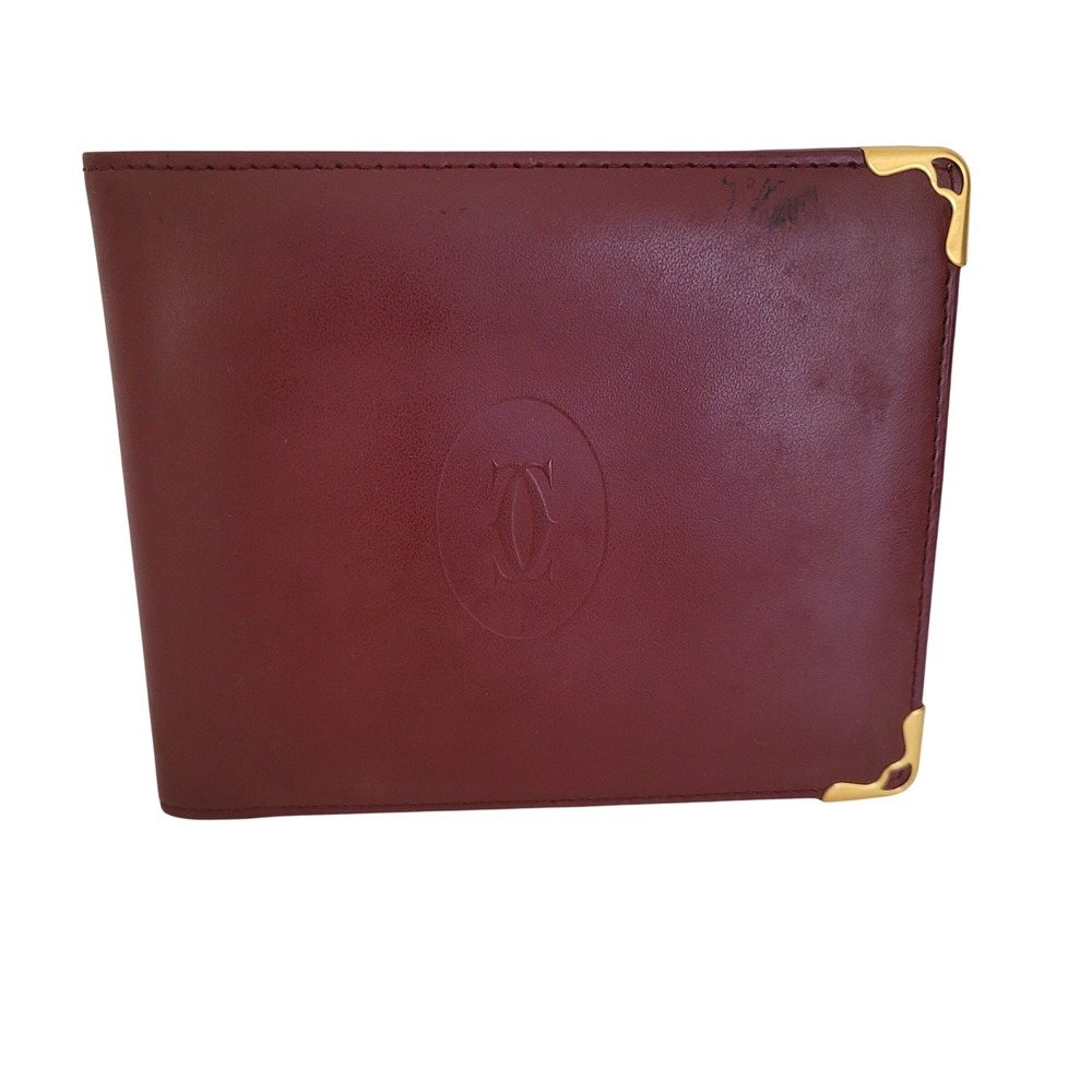 Cartier Must de Cartier Bifold Wallet Burgundy Leather Gold Corners EKFC France